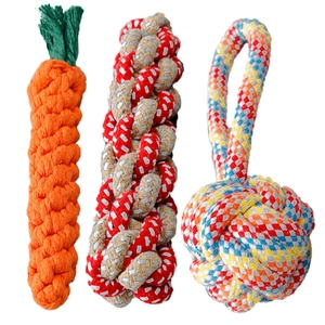 Pet Dog Cotton Rope Chew Toys Durable Teeth Cleaning Interactive Training Knot Ball Carrot Variety Shapes Multicolored Braided Cord