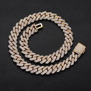 Hip Hop Copper Zirconia Double Row Rhombus Cuban Chain Necklace For Men 18k Gold Plated Iced Out Heavy Link Necklace Jewelry