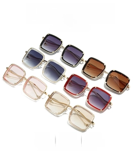 Macro shot of stylish square sunglasses with metallic temples in multiple color options