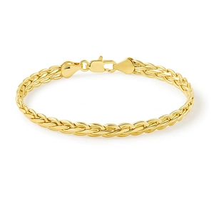 Detail of 14K gold plated braided chain bracelet with a secure lobster clasp closure