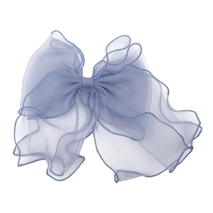 Elegant large blue mesh bow hair clip with wavy layers for girls hair accessories