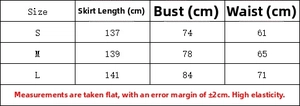 Size chart for the off-shoulder evening dress with bodycon fit measurements