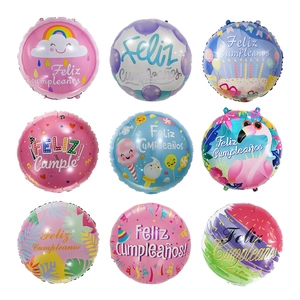 9-piece set of 18-inch Feliz Cumpleaños Spanish birthday party foil balloons with various designs