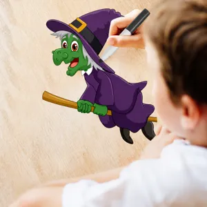 Halloween scratch art kit with colorful DIY witch hanging decoration for kids room