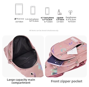 Pink waterproof nylon crossbody bag showing large capacity for iPad mini and smartphones