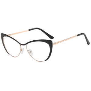 Lunettes œil de chat élégantes avec monture en métal noir et or et verres anti-lumière bleue