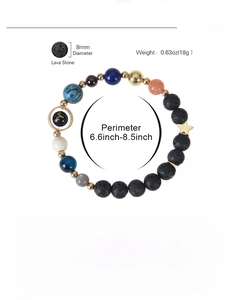 Detailed chart of 8mm natural stone beads and 17-21cm adjustable planet bracelet length