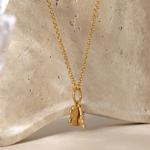 18K gold plated stainless steel coin and key pendant necklace with pave-set zircons