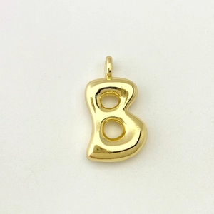 Detailed view of glossy gold-plated letter B balloon bubble pendant with a small hanging loop