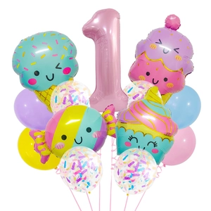 Detail-Set Baby 1. Geburtstag Luftballons mit rosa Nummer eins und Eiscreme-Motiv
