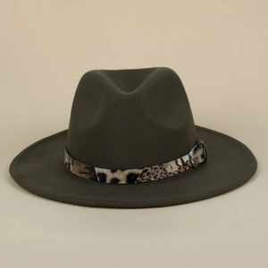 Women Vintage Woolen Fedora Hat With Leopard Print Belt Metal Buckle British Style Jazz Hat Autumn Winter Warm Felt Hat