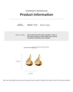 Detailed view of gold plated leaf earrings with brushed texture and technical dimensions