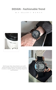 Macro shot of industrial black metal watch case with detailed multi-dial quartz display