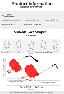 Tableau des tailles pour lunettes de soleil nuage sans monture avec les dimensions