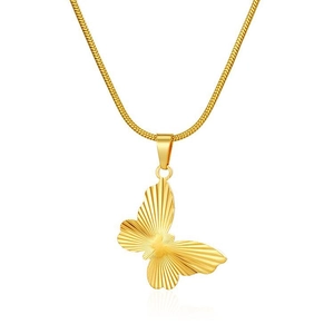 Elegant 18K gold plated stainless steel butterfly pendant necklace on a white background