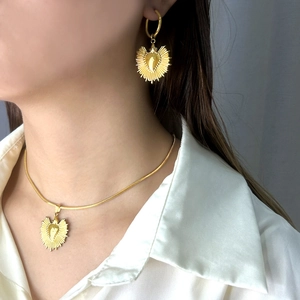 Bijoux Sacré Cœur Plaqué Or Acier Inoxydable Collier Chaîne Serpent Et Boucles D'oreilles Créoles Y2K Femmes