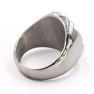 Vintage silver stainless steel eye of providence chunky ring for men on white background