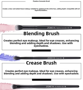 Detail view of professional makeup brushes with black handles and soft synthetic bristles