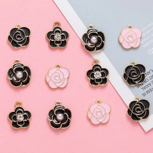 Detail of camellia flower alloy pendants with pearls and rhinestones for DIY jewelry making
