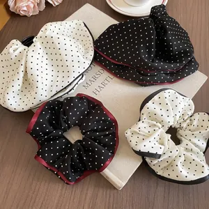 Polka Dot Satin Bow Hair Scrunchies And Large Hair Claw Clips Elegant French Style Headwear For Women