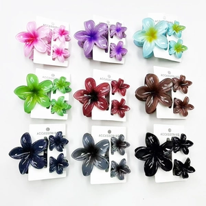 Plumeria flower hair claw clip set with 9 colors and 3-piece combination styling