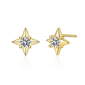 Elegant gold four-pointed star stud earrings with zircon crystals for women