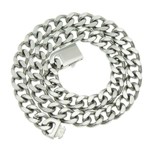Polished silver stainless steel Cuban link bracelet for men with secure clasp on white background