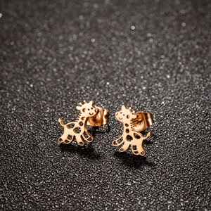 Cute gold hollow giraffe stud earrings made of stainless steel for Christmas