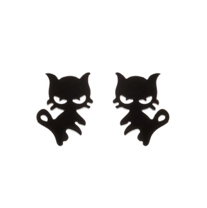 Minimalist black silhouette cat stud earrings made of stainless steel for women