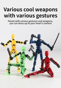 Articulated 3D action figures in four colors with various black plastic weapons