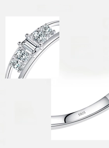 Detail of 925 sterling silver ring showing hand-set 5A cubic zirconia and S925 hallmark
