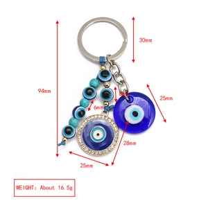Detailed dimensions of the Evil Eye keychain showing size and weight specifications