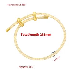 Adjustable golden woven mesh metal bracelet 3.5mm thick with size dimensions overview