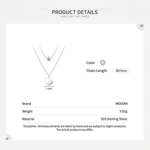 925 sterling silver double layer necklace with small round bead and disc pendant charms