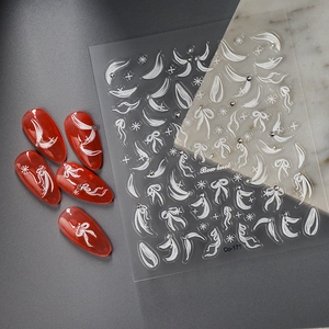 3D Nagelsticker mit weißen Schleifen und Strasssteinen für professionelle Maniküre