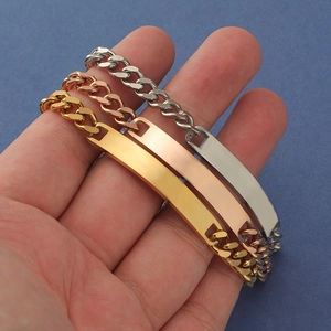 Three-color stainless steel Cuban link ID bracelets for couples in gold, rose gold and silver