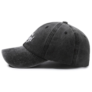 Casquette de baseball en jean délavé gris foncé vintage avec broderie STAY latérale