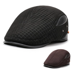 Herren Schiebermütze Karo Wolle Kunstleder Patchwork Ohrenklappen Winter Warm Outdoor Retro Verstellbar Ivy Hut