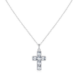 Baguette Zirkonia Kreuz Anhänger Halskette 925 Sterling Silber Minimalistische Elegante Schmuck Für Damen