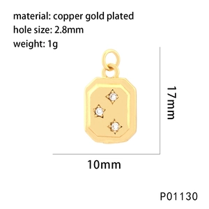 Macro detail of a 17mm gold plated copper rectangle pendant with micro-set star zircon