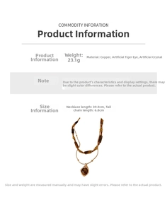 Detailed view of vintage gold plated double layer necklace with brown tiger eye stone