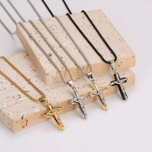 Stainless Steel Cross Pendant Necklace Vintage Personality Religious Chain Jewelry Gift For Men And Women