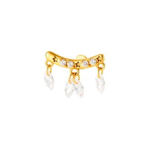 Golden steel bow earring with micro-p镶 zircon star pattern and marquise-cut pendants