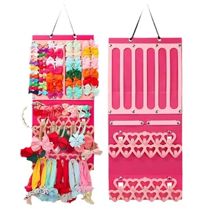 Large double-sided felt hair accessory organizer hanging bag for clips and bows