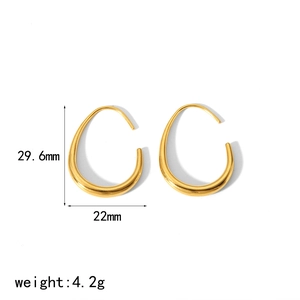 Minimalist 18K gold plated C-shaped stainless steel earrings measuring 29.6mm by 22mm