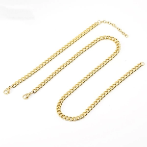 Classic 18K gold plated stainless steel Cuban link necklaces on white background