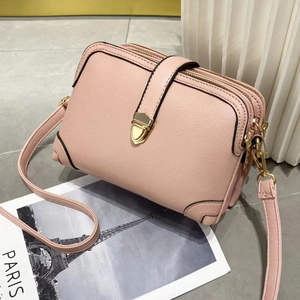 Women Crossbody Bag Lychee Texture PU Leather Multi-Layer Zipper Shoulder Bag Simple Urban Fashion Casual Travel Small