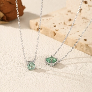 S925 sterling silver necklace featuring round paraiba green stone in a four-claw setting