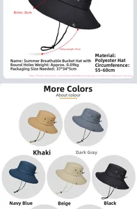 Détail du chapeau de soleil extérieur avec bord de 8 cm, sangle et tissu respirant