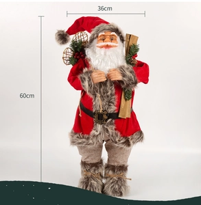 Detailed view of standing Santa doll with 60cm height and 36cm width measurements